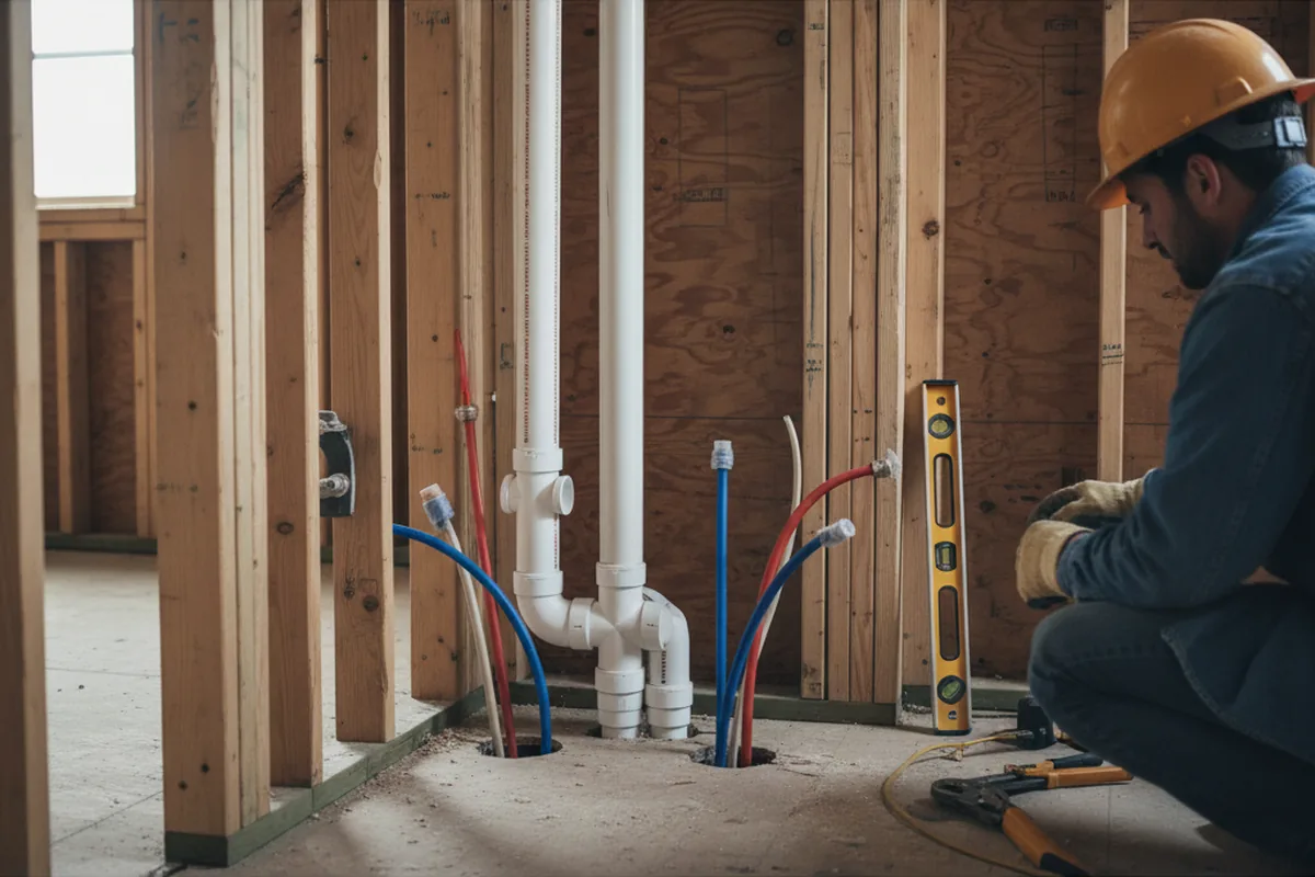 Drain and supply rough-in during Leak Detection in Firestone
